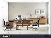 Room full of office furniture ready to be sold.
