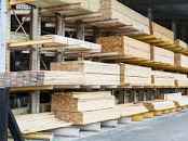 Storage of wood on shelves in a timber & building merchants.