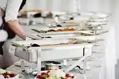 Food laid out at a wedding from caterers.