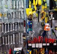 Hardware products in a hardware store.