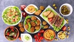 A dish of Lebanese food served at a Lebanese restaurant.