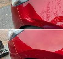 Before and after picture of dent removal repairs.