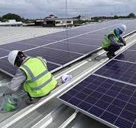 Solar panels installation on a solar farm and buildings
