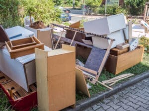 large collection of bulky waste in the city to be collected by a house clearance company