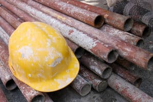 Scaffolding pole and a hard hat for hire under scaffolding hiring.
